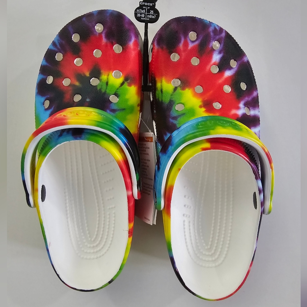 NWT Unisex Tye Dye Rainbow Crocs Shoes | Never Used, Brand New
